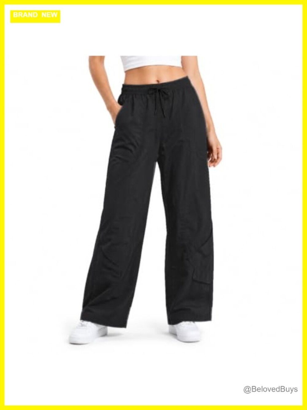Women's Wide Leg Pull-On Drawstring Waist Travel Pants with Pockets